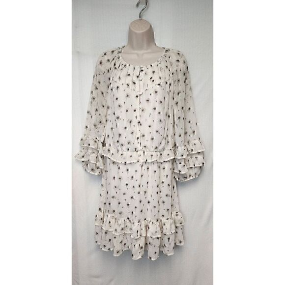 Simply Vera Wang Multicolor Cream/Black Chiffon Ruffle Dress Size Large - Picture 3 of 13